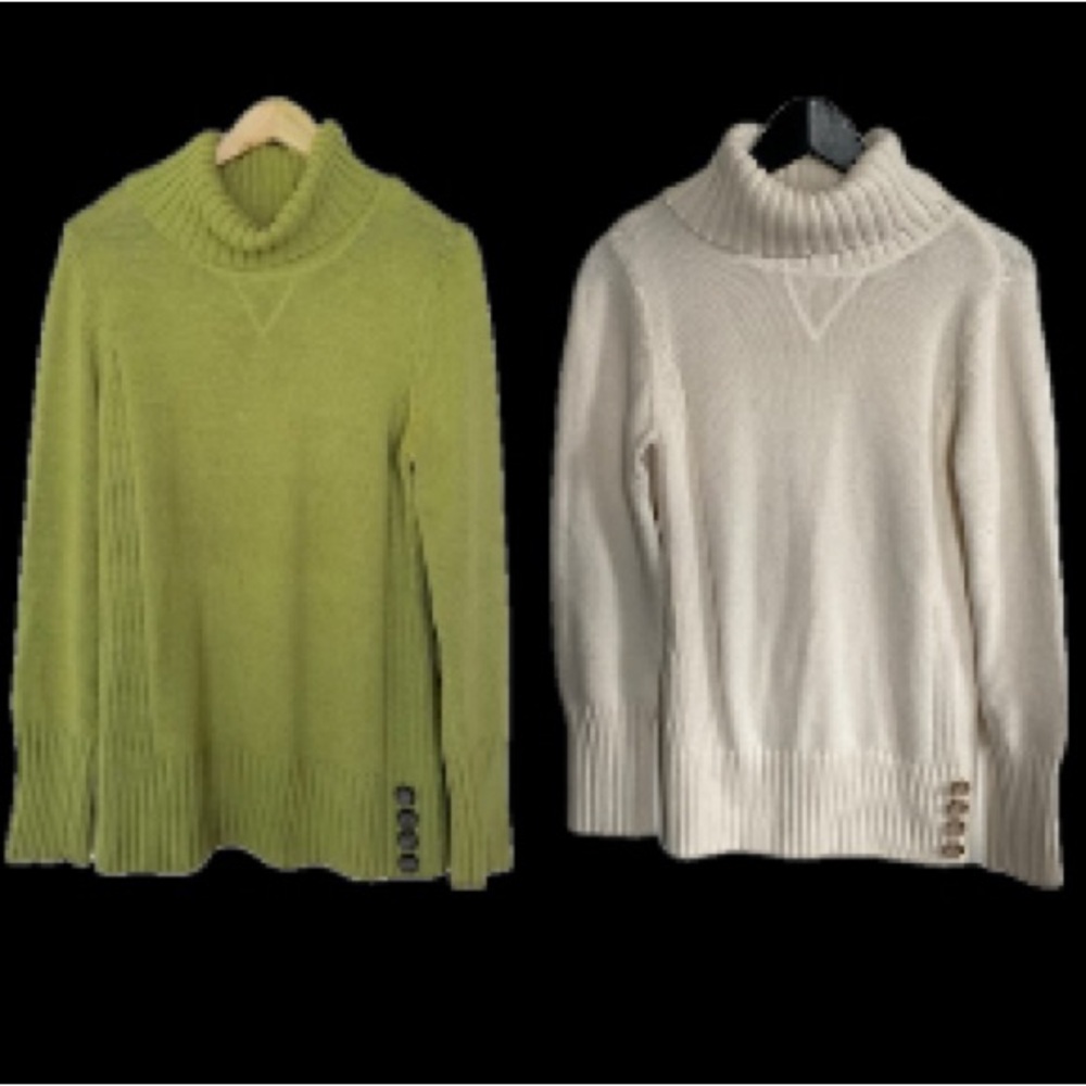 (2)Ruff Hewn Cream Green Ribbed Cotton Turtleneck Sweater Gilmore Girls Sz Large